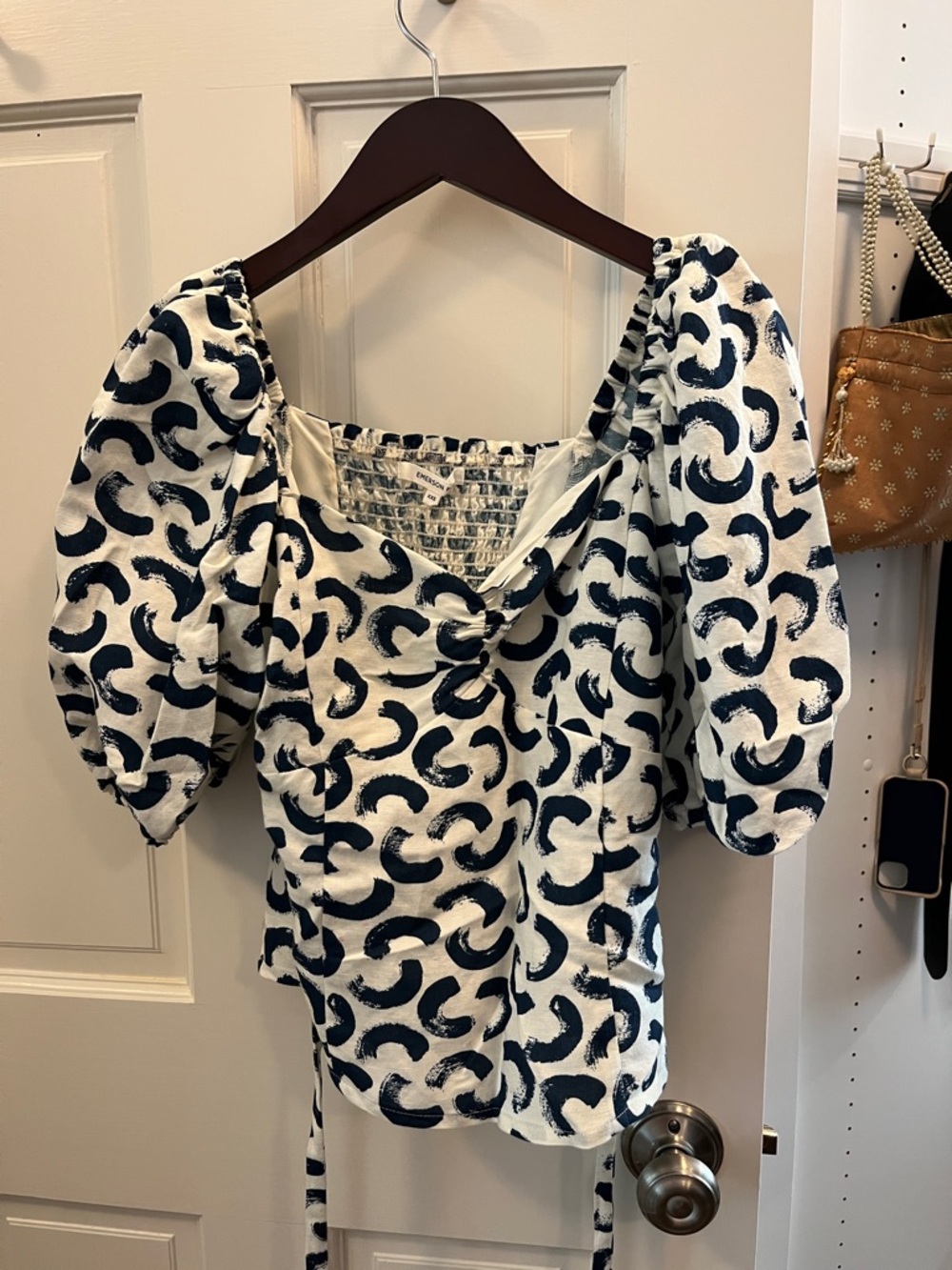 Emerson Fry Frankie + Lou Linen Top - Brush Strokes. Pearl / Majolica. Size XXS